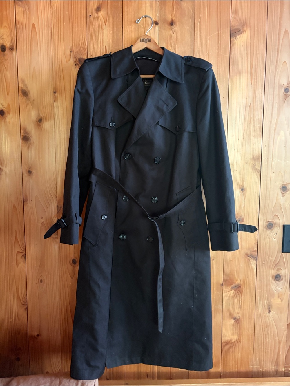 Vintage Christian Dior Monsieur Black Trench Coat 38R